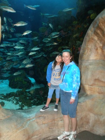 Kasen and Mommy posing with fish
